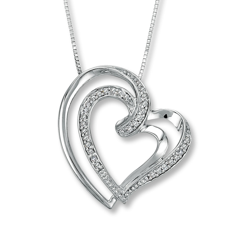 Main Image 1 of Previously Owned Diamond Heart Necklace 1/8 ct tw Round-Cut 10K White Gold