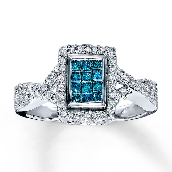 Previously Owned Blue Diamond Ring 1/2 ct tw Princess-cut 10K White Gold
