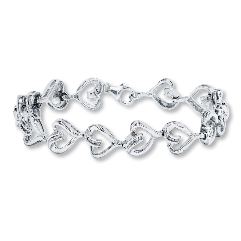 Main Image 1 of Previously Owned Diamond Heart Bracelet 1/8 ct tw Round-cut Sterling Silver 7.5"