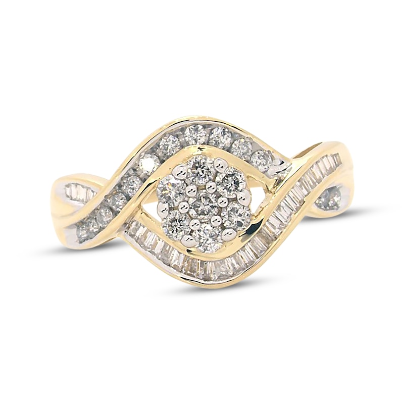 Main Image 1 of Previously Owned Diamond Fashion Ring 1/2 cttw Round & Baguette-Cut 10K Yellow Gold