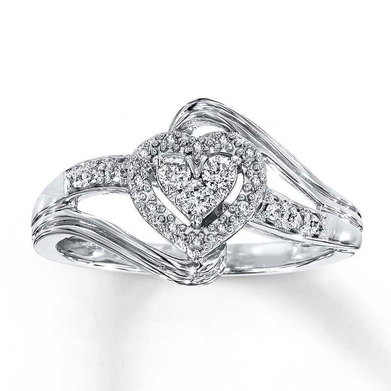 Previously Owned Diamond Heart Promise Ring 1/5 ct tw Round 10K White Gold