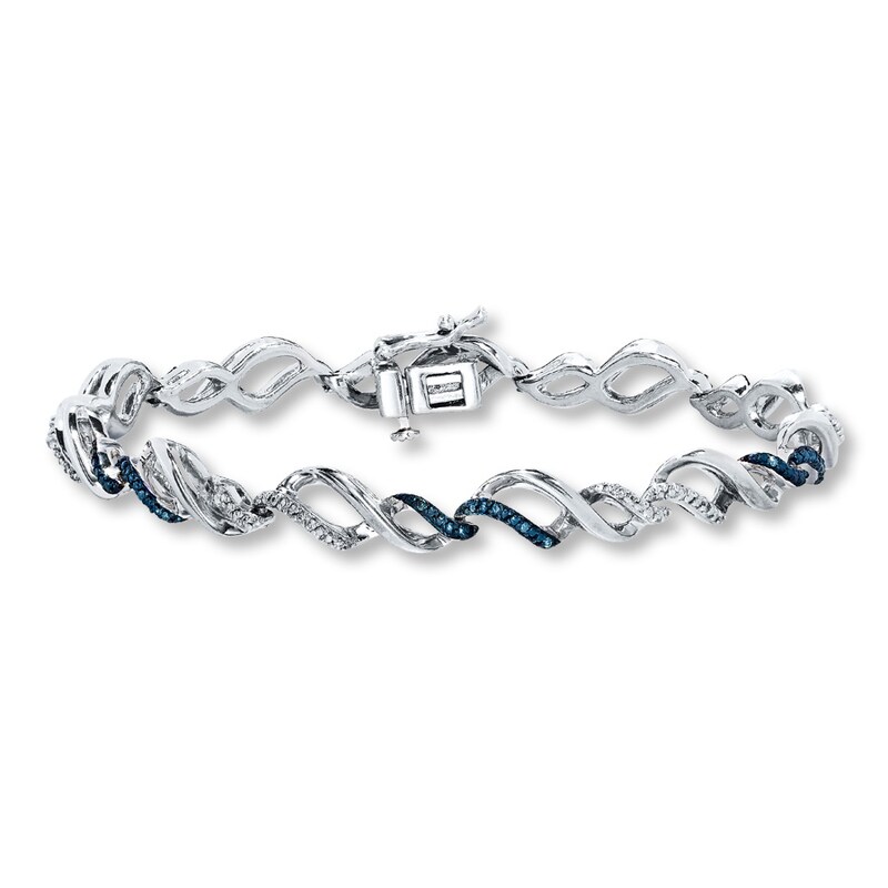 Main Image 1 of Previously Owned Blue/White Diamond Bracelet 1/8 ct tw Sterling Silver
