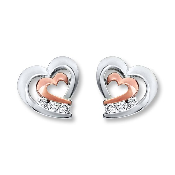 Previously Owned Diamond Heart Earrings 1/8 ct tw Round-cut 10K Two-tone Gold