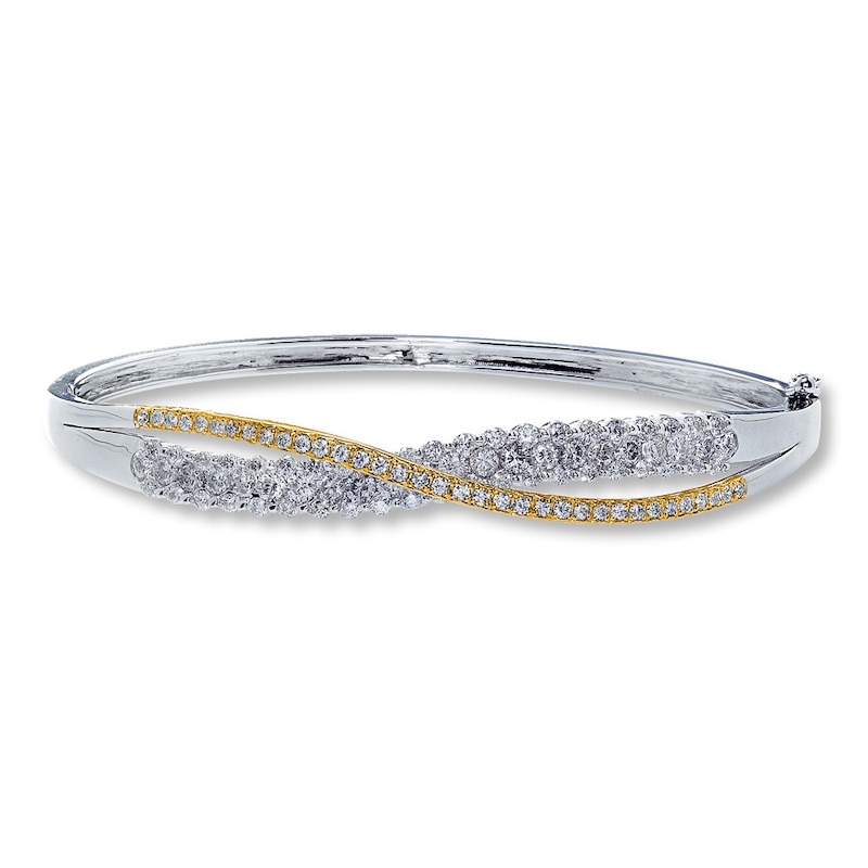 Main Image 1 of Previously Owned Diamond Bangle Bracelet 2 ct tw Round-cut 14K Two-Tone Gold