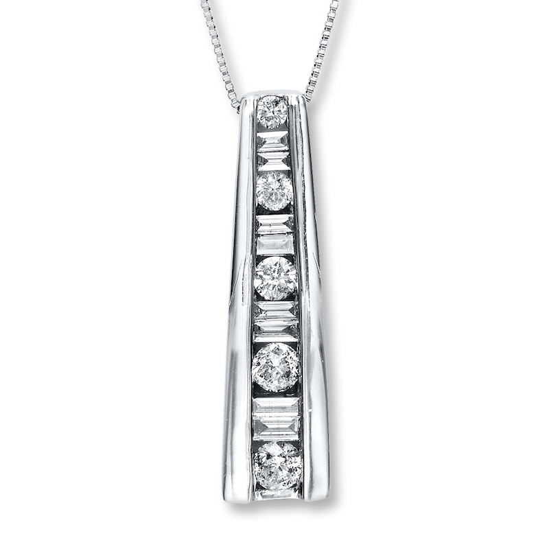 Main Image 1 of Previously Owned Diamond Necklace 1/2 ct tw Baguette & Round 10K White Gold