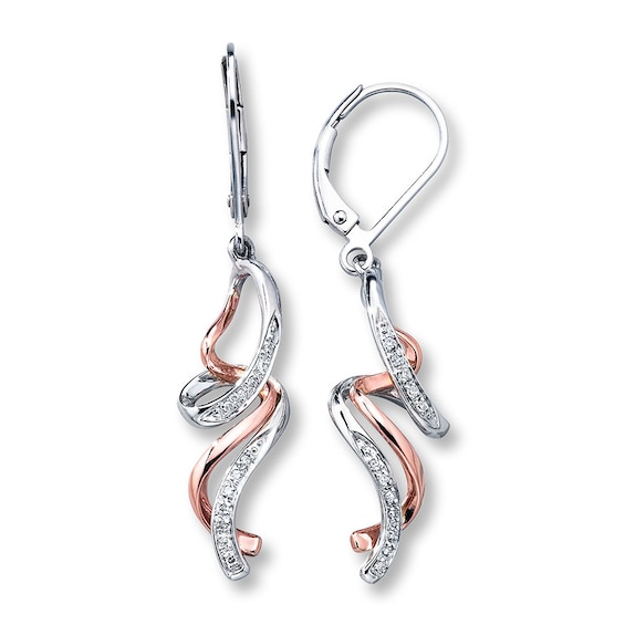 Previously Owned Diamond Earrings 1/15 cttw Sterling Silver & 10K Rose Gold