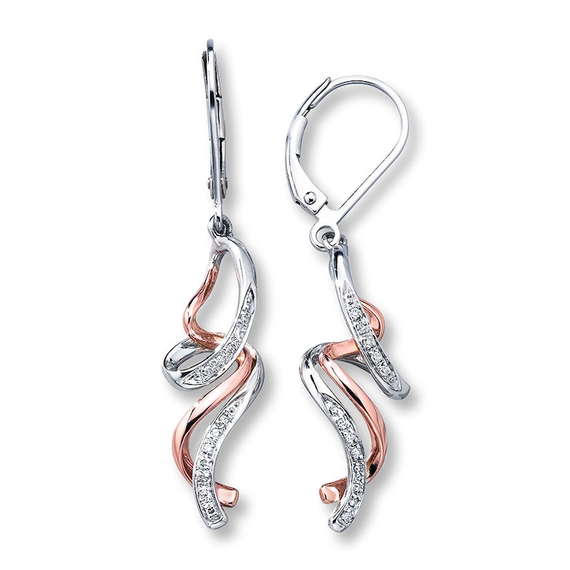 Previously Owned Diamond Earrings 1/15 cttw Sterling Silver & 10K Rose Gold