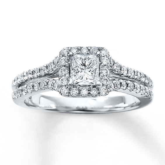 Previously Owned Diamond Engagement Ring 7/8 ct tw Princess/Round 14K White Gold