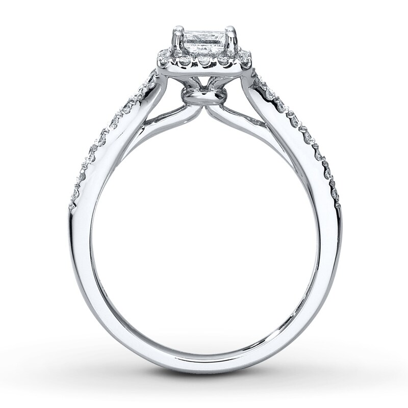 Main Image 2 of Previously Owned Diamond Engagement Ring 7/8 ct tw Princess/Round 14K White Gold