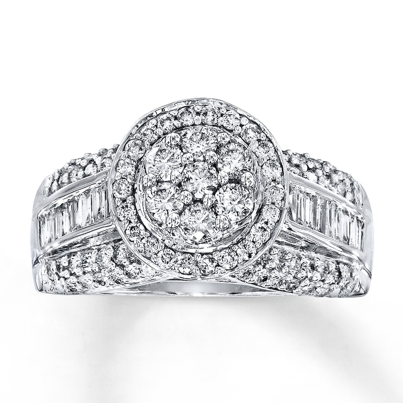 Main Image 1 of Previously Owned Diamond Fashion Ring 1 ct tw Round & Baguette 14K White Gold