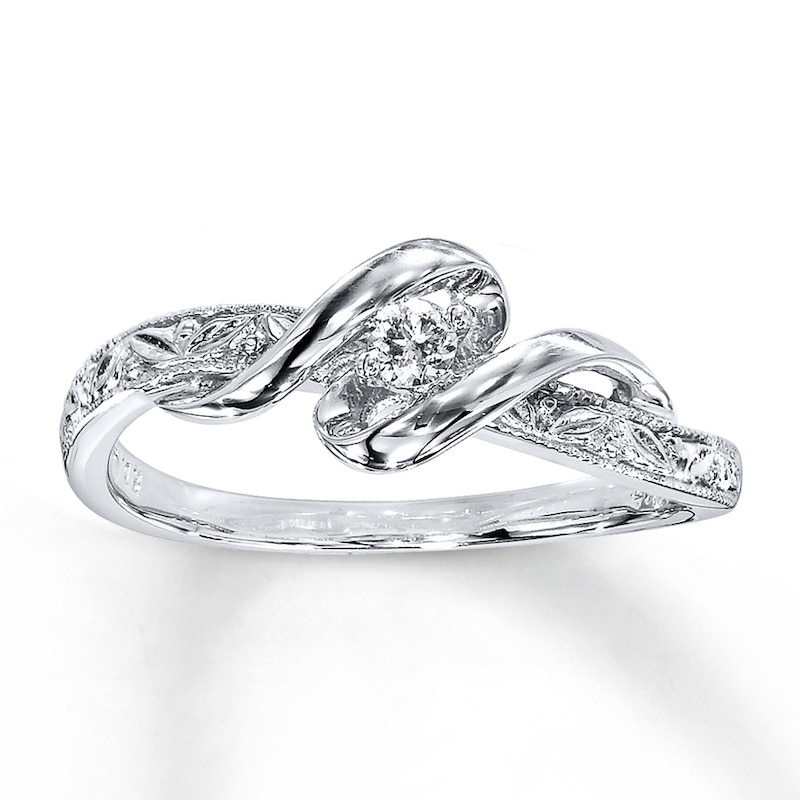 Main Image 1 of Previously Owned Diamond Promise Ring 1/15 carat Round 10K White Gold