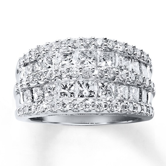Previously Owned Diamond Anniversary Ring 2-1/2 cttw Princess & Round 14K White Gold