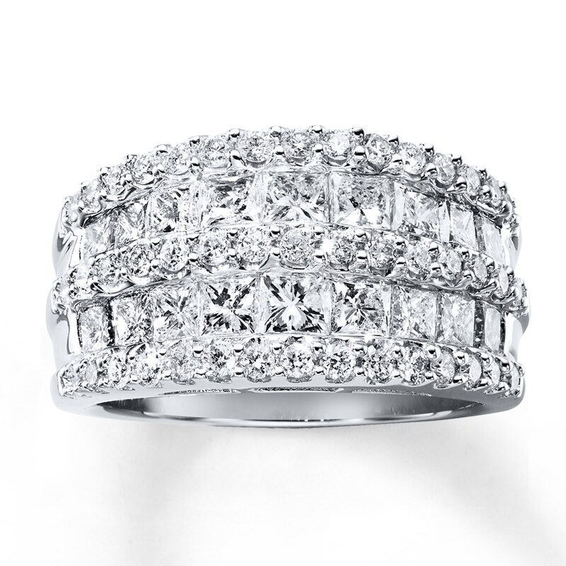 Main Image 1 of Previously Owned Diamond Anniversary Ring 2-1/2 cttw Princess & Round 14K White Gold
