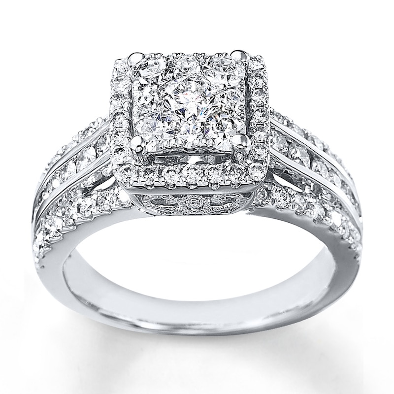 Main Image 4 of Previously Owned Multi-Stone Diamond Engagement Ring 1-1/2 ct tw Round-cut 14K White Gold