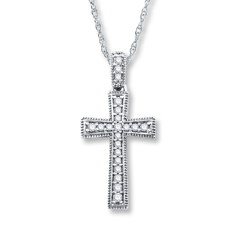 Main Image 1 of Previously Owned Diamond Cross Necklace 1/4 ct tw Round-cut 10K White Gold