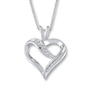 Thumbnail Image 1 of Previously Owned Diamond Heart Necklace 1/10 ct tw Baguette & Round Sterling Silver