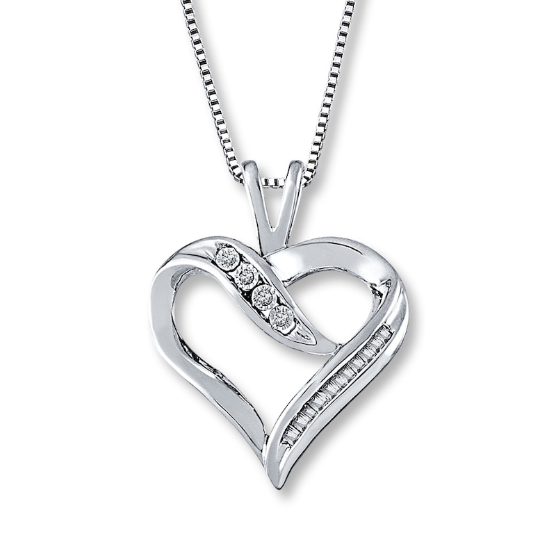 Main Image 1 of Previously Owned Diamond Heart Necklace 1/10 ct tw Baguette & Round Sterling Silver