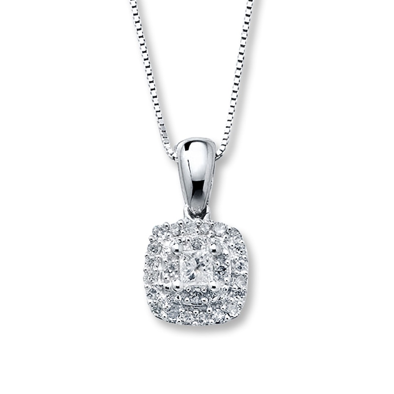 Main Image 1 of Previously Owned Diamond Necklace 1/4 ct tw Princess & Round-Cut 10K White Gold