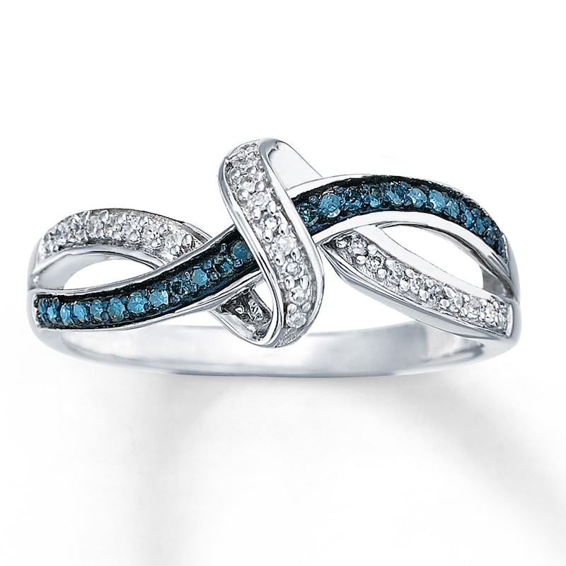 Main Image 1 of Previously Owned Blue/White Diamond Ring 1/6 ct tw Round-cut Sterling Silver