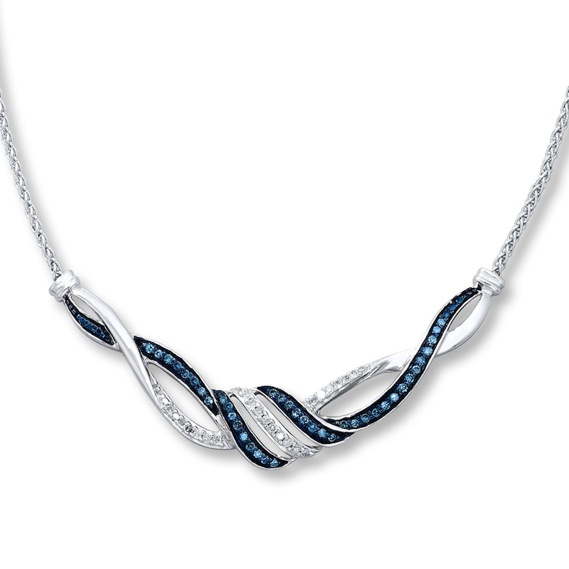Main Image 1 of Previously Owned Blue Diamond Necklace 1/3 ct tw Round-cut Sterling Silver