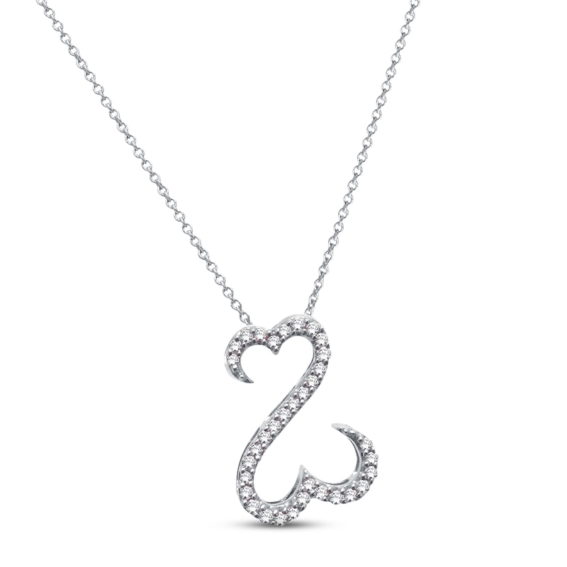 Main Image 1 of Previously Owned Open Heart Necklace 1/15 cttw Diamonds 10K White Gold