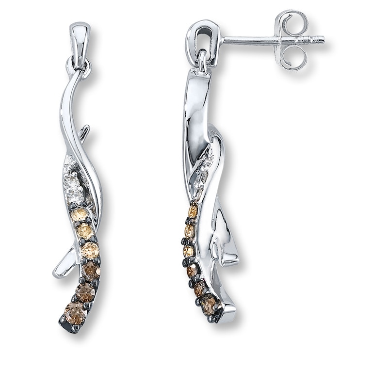 Main Image 1 of Previously Owned Brown Diamond Earrings 1/3 ct tw Round-cut 10K White Gold