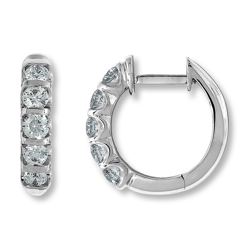 Main Image 1 of Previously Owned Diamond Hoops 1 ct tw Round-cut 18K White Gold Earrings