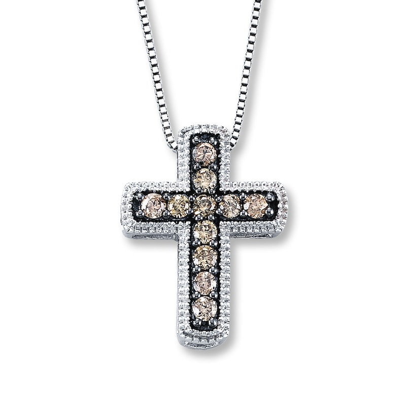 Main Image 1 of Previously Owned Diamond Cross Necklace 1/4 ct tw Round-cut Sterling Silver