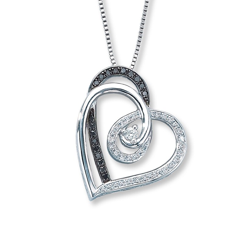Main Image 1 of Previously Owned Heart Necklace 1/4 ct tw Black & White Diamonds Sterling Silver