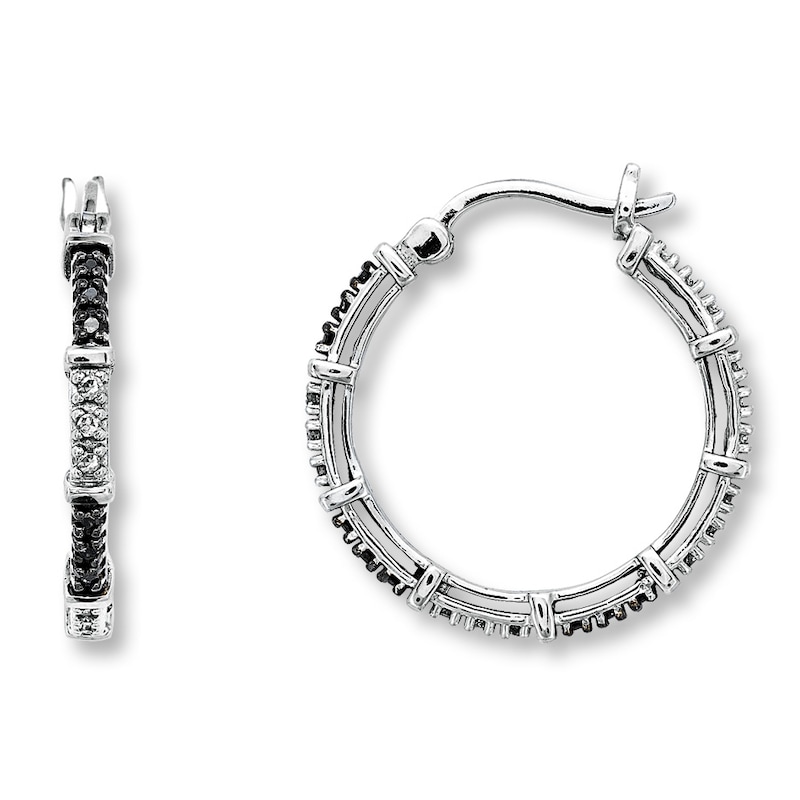 Main Image 1 of Previously Owned Black & White Diamond Earrings 1/5 ct tw Round-cut 10K White Gold