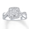 Thumbnail Image 0 of Previously Owned Diamond Engagement Ring 3/8 ct tw Princess/Round-Cut 14K White Gold