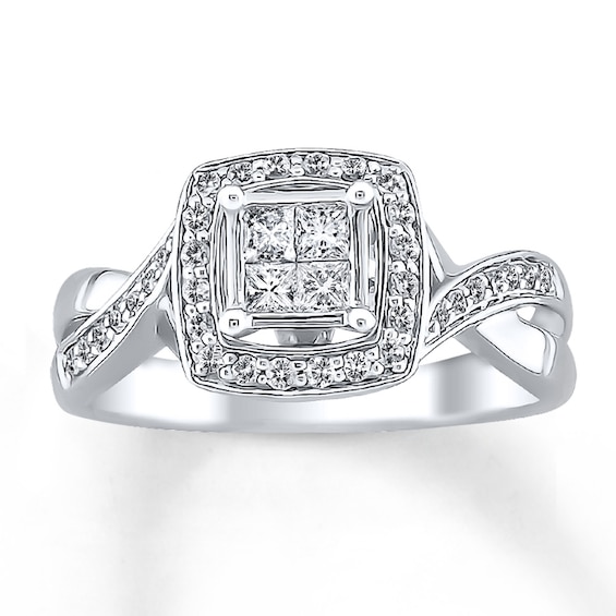 Previously Owned Diamond Engagement Ring 3/8 ct tw Princess/Round-Cut 14K White Gold
