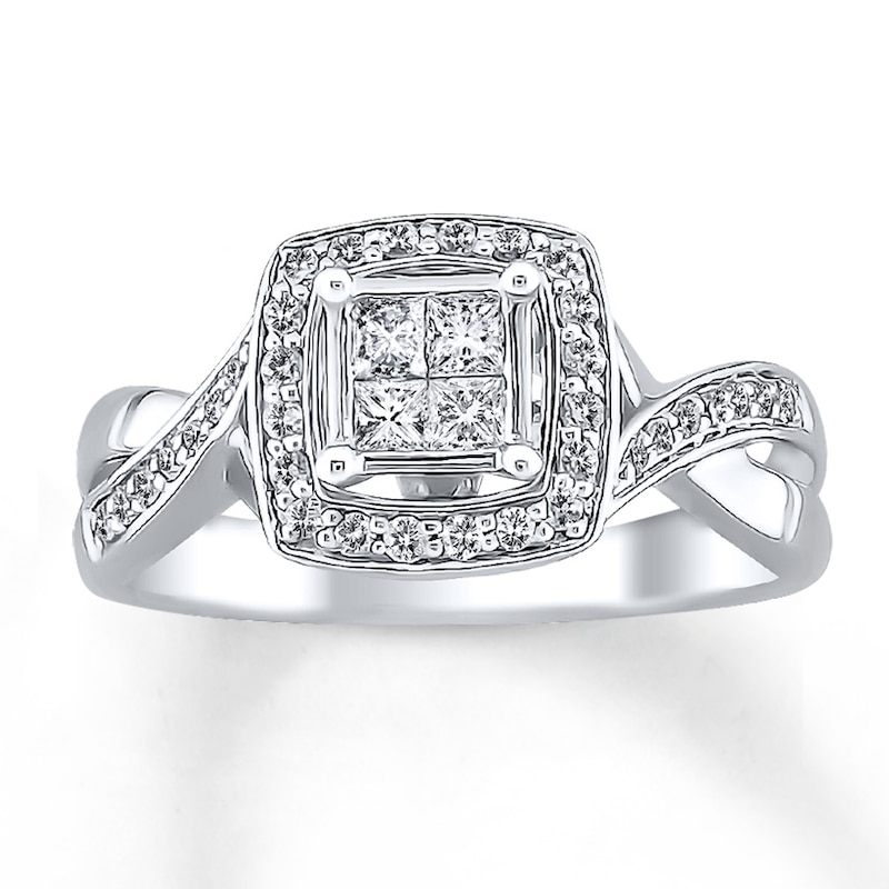 Main Image 1 of Previously Owned Diamond Engagement Ring 3/8 ct tw Princess/Round-Cut 14K White Gold
