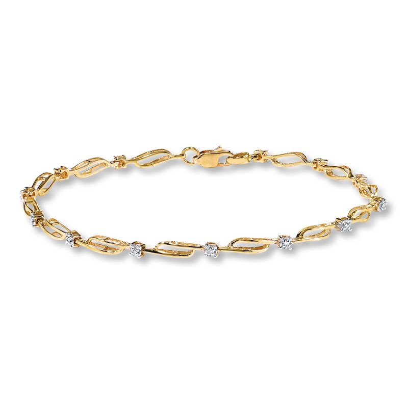 Main Image 1 of Previously Owned Swirl Bracelet Diamond Accents 10K Yellow Gold 7.25"