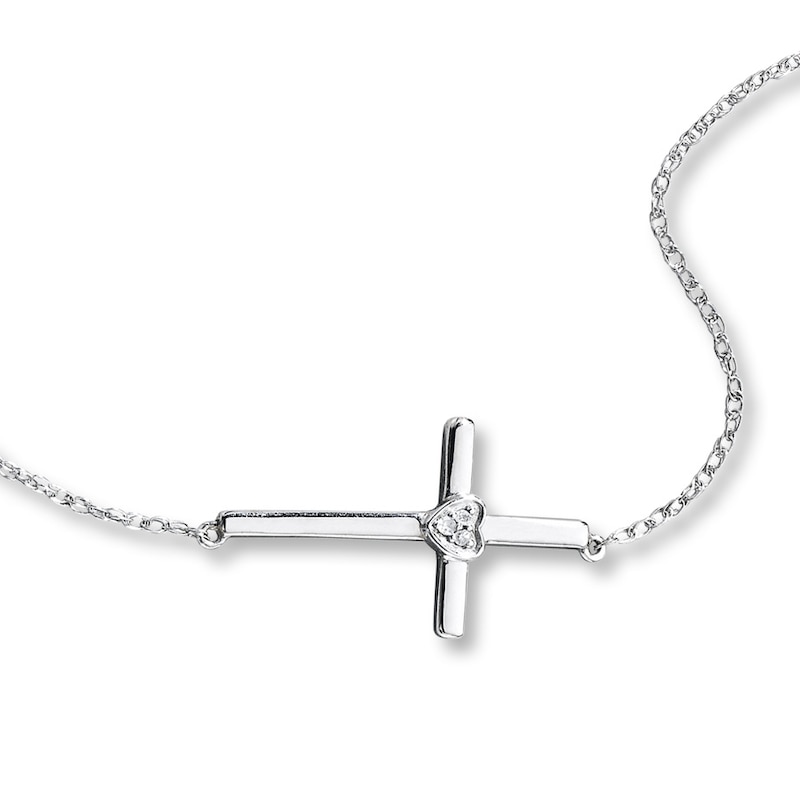 Main Image 1 of Previously Owned Cross Necklace Diamond Accents 10K White Gold