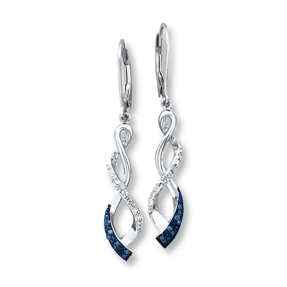 Previously Owned Blue Diamond Earrings 1/6 ct tw Round-cut Sterling Silver