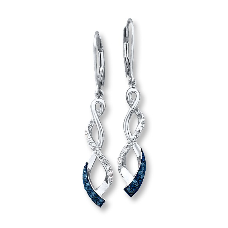 Main Image 1 of Previously Owned Blue Diamond Earrings 1/6 ct tw Round-cut Sterling Silver