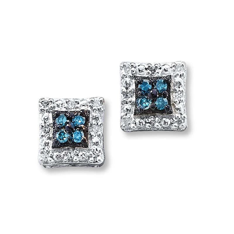 Main Image 1 of Previously Owned Blue & White Diamonds 1/10 ct tw Earrings Sterling Silver