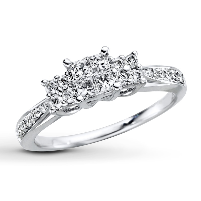 Main Image 1 of Previously Owned Diamond Engagement Ring 1/2 ct tw Round/Princess-cut 14K White Gold