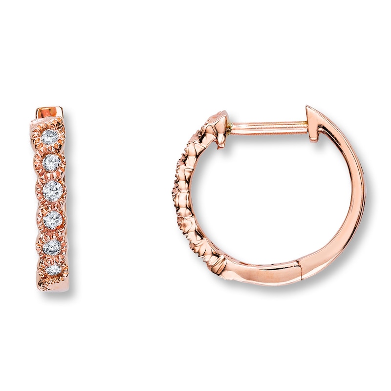 Main Image 1 of Previously Owned Diamond Hoop Earrings 1/8 ct tw Round-Cut 10K Rose Gold