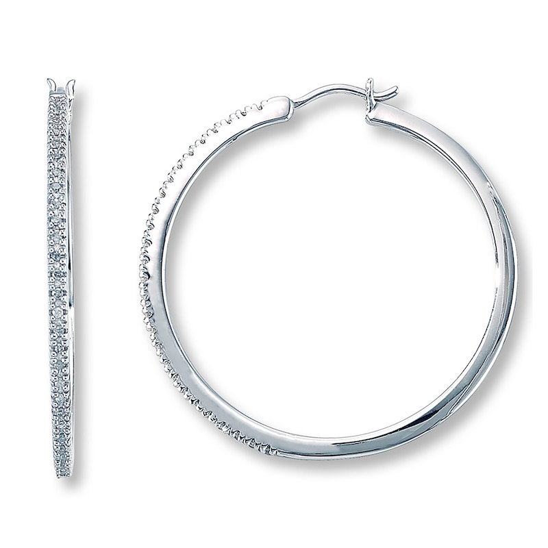 Main Image 1 of Previously Owned Diamond Hoop Earrings 1/4 ct tw Sterling Silver