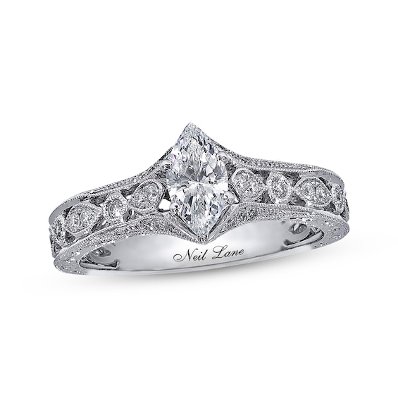 Previously Owned Diamond Engagement Ring 3/4 ct tw Marquise & Round-cut 14K White Gold 4.5