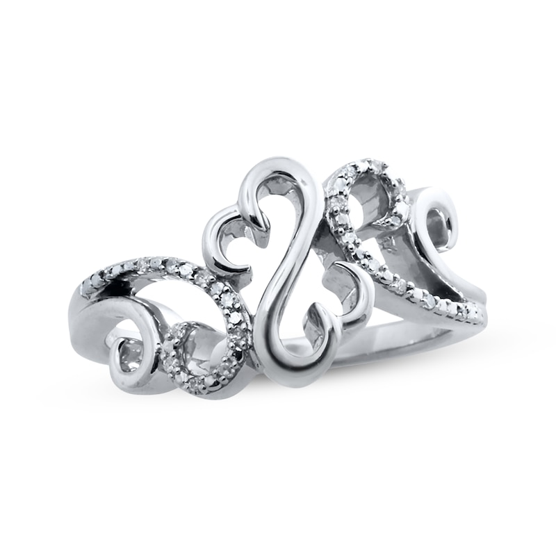 Main Image 1 of Previously Owned Open Heart Diamond Wave Ring 1/20 cttw Sterling Silver