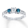 Thumbnail Image 1 of Previously Owned Blue/White Diamond Ring 3/4 ct tw Round-cut 10K White Gold