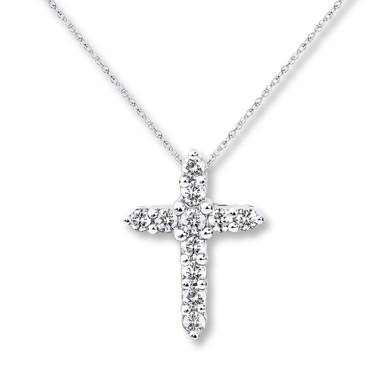 Main Image 1 of Previously Owned Diamond Cross Necklace 1/4 ct tw Round-cut 10K White Gold