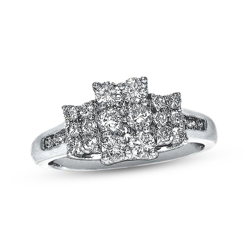 Main Image 1 of Previously Owned Multi-Diamond Engagement Ring 1 ct tw Round-cut 14K White Gold