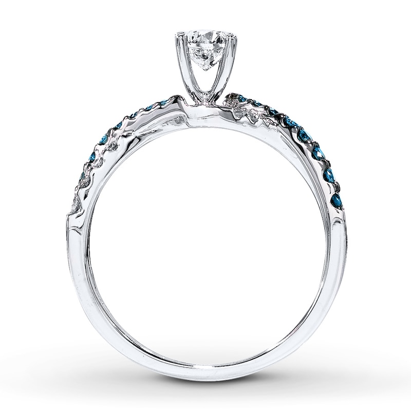 Main Image 2 of Previously Owned Blue/White Diamond Engagement Ring 3/4 ct tw 14K White Gold