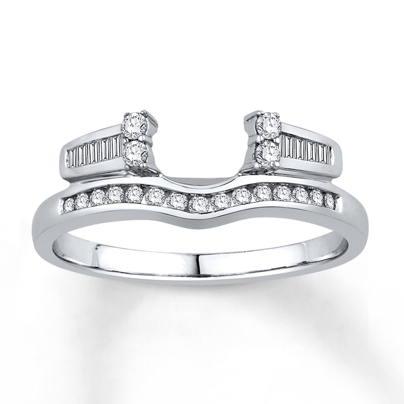 Main Image 1 of Previously Owned Diamond Enhancer Ring 1/4 ct tw Baguette/Round 14K White Gold