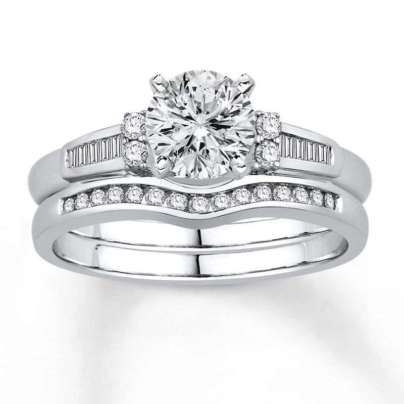 Main Image 2 of Previously Owned Diamond Enhancer Ring 1/4 ct tw Baguette/Round 14K White Gold