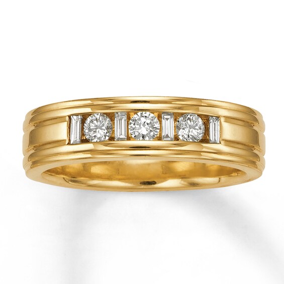 Previously Owned Men's Diamond Wedding Band 1/2 cttw Round & Baguette 14K Yellow Gold Size 10.25